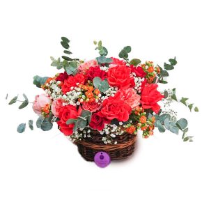 Lẵng hoa hồng & bi trắng LH01